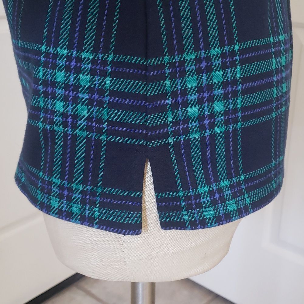 TALBOTS Funnel Neck Knit Top Blue Green Black Blackwatch Plaid - Picture 11 of 16